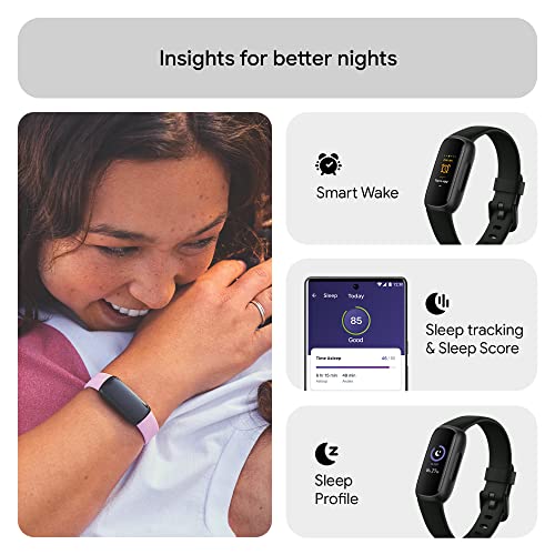 Fitbit Inspire 3 Health &-Fitness-Tracker with Stress Management, Workout Intensity, Sleep Tracking, 24/7 Heart Rate and more, Midnight Zen/Black One Size (S & L Bands Included)