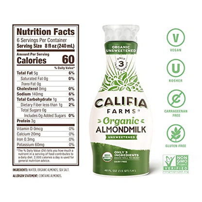 Califia Farms - Organic Unsweetened Almond Milk, 48 Oz