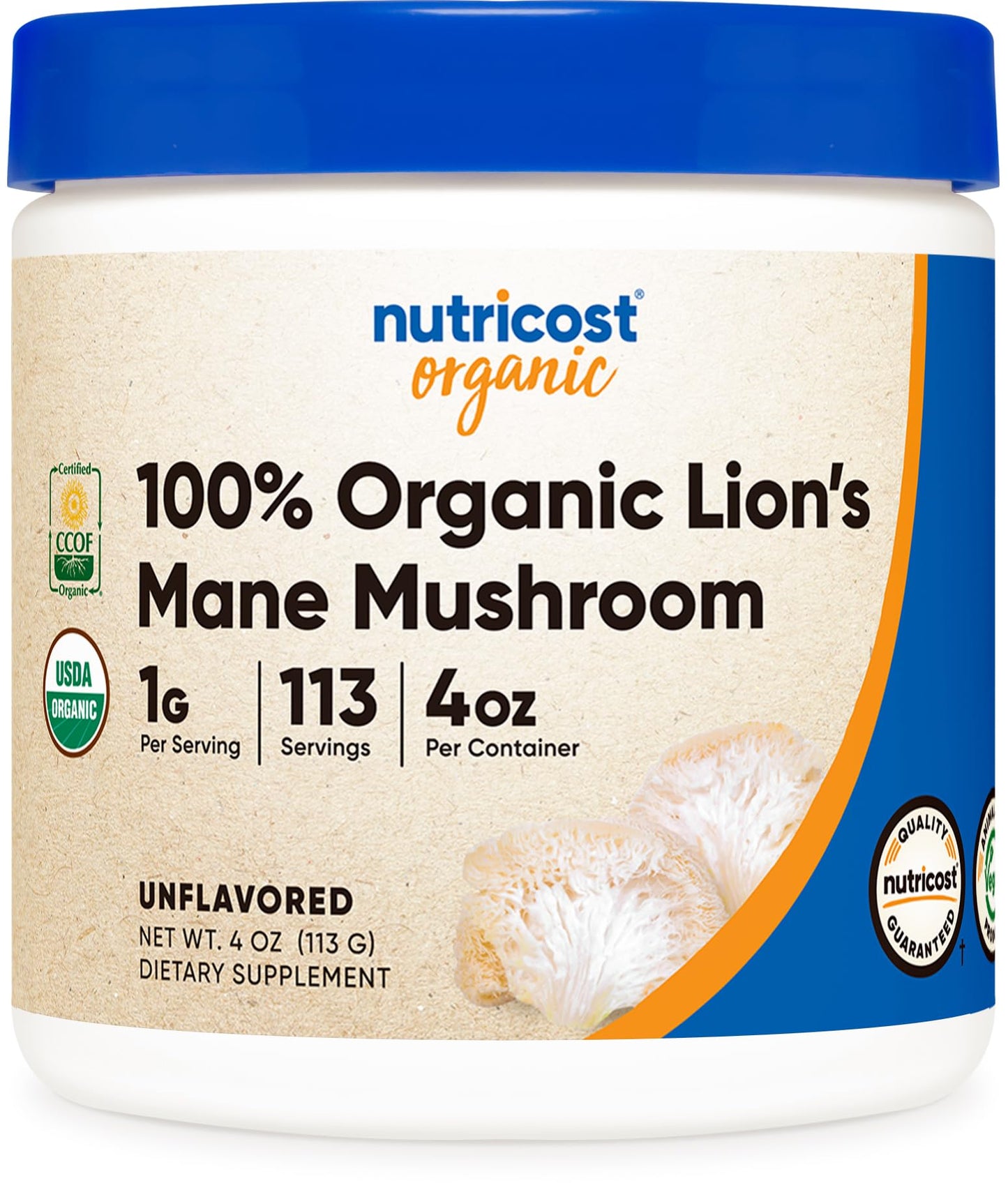 Nutricost Organic Lion's Mane Mushroom Powder 4oz - Certified USDA Organic